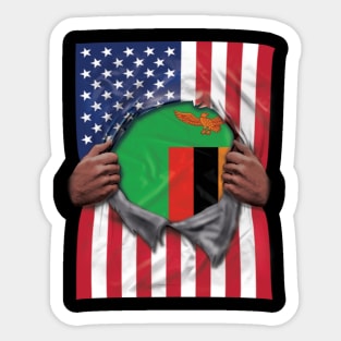 Zambia Flag American Flag Ripped - Gift for Zambian From Zambia Sticker